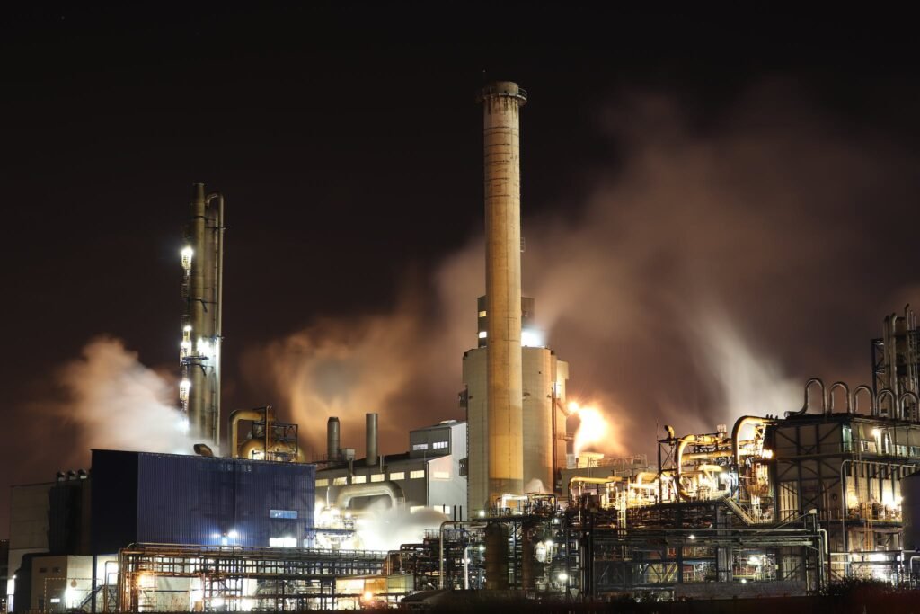 Illuminated-industrial-factory-building-night-time-TTS-asset-protection